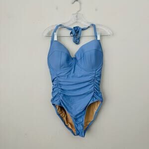 J Crew Blue One Piece Swim Suit DD Cup Women’s Size 10